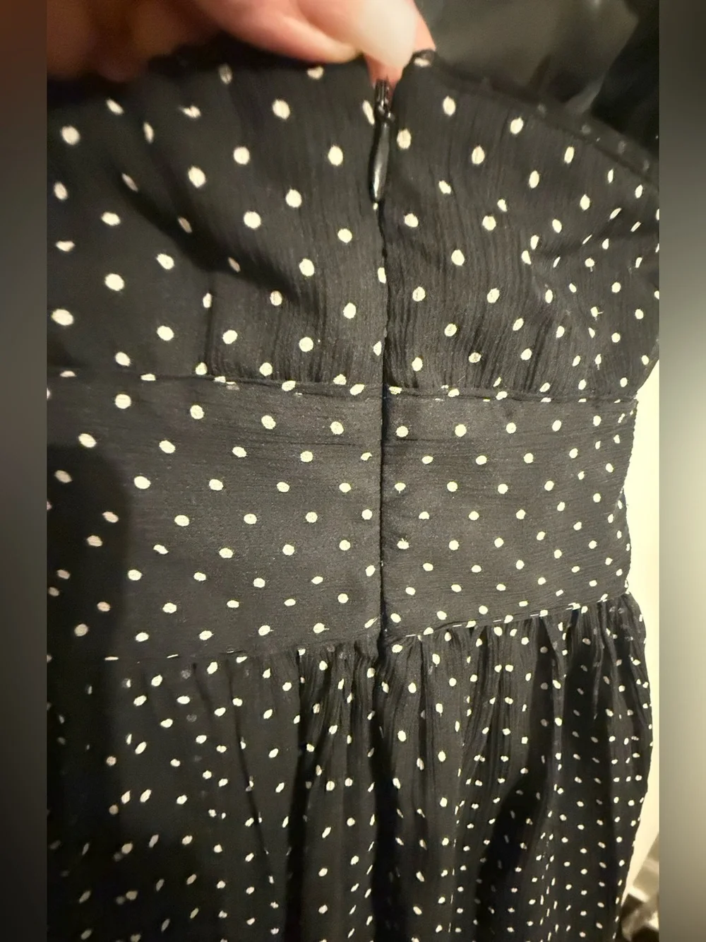 J.Crew 100% Silk Polka Dot Strapless Silk Chiffon Cocktail Dress Black 8